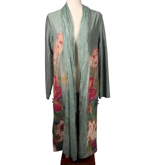 Soft Surroundings Floral Faux Suede Duster S Open Front...